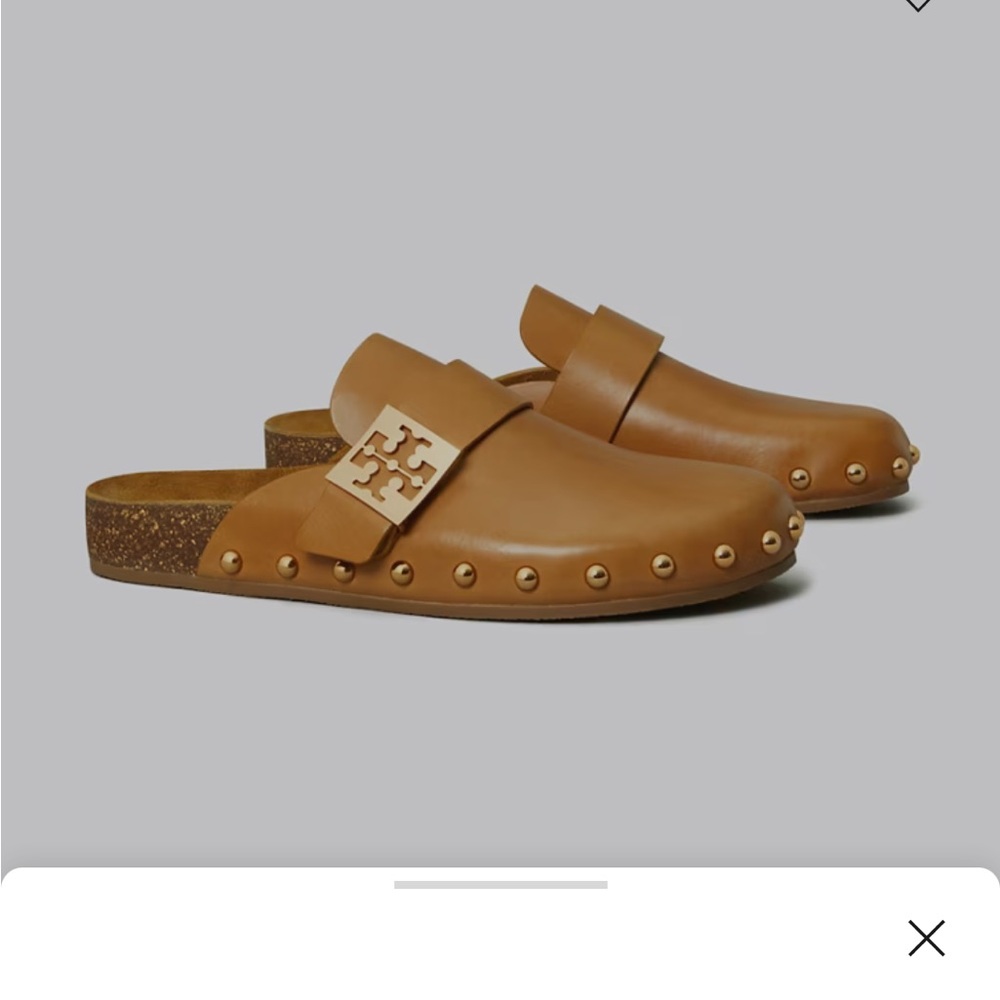 Tory Burch Caramel Leather Slide Mules with Gold Logo Accent
